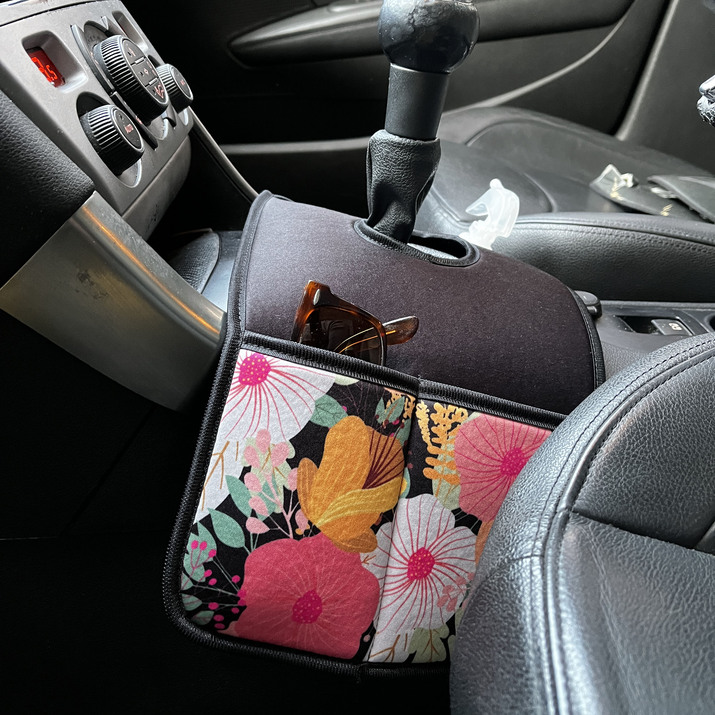 BOLSA DE AUTO DOBLE - FLORES NEGRA